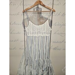 The General Good Womens Blue White Striped Crochet Lace Tie Back Mini Dress M
